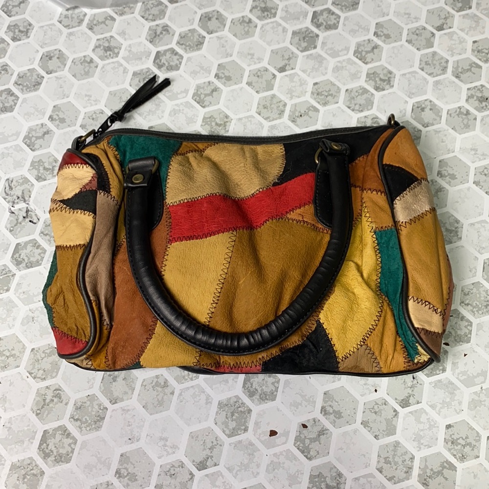 Patchwork Small Hobo Crossbody Bag Brown Red Green Purse
